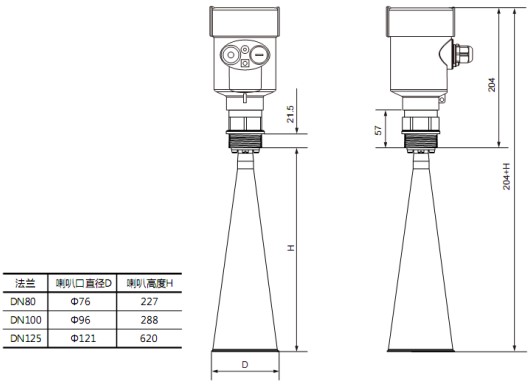 液氨罐雷達(dá)液位計RD708外形尺寸圖